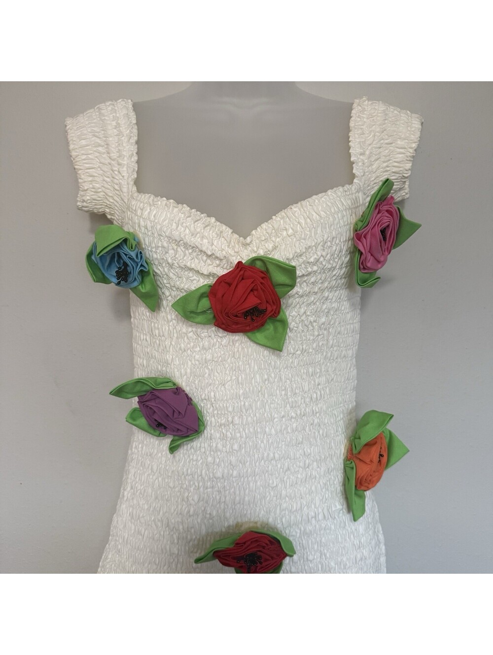 Betsey Johnson Rare Vintage Punk Label Smocked 3D Removable Roses Dress Small - Picture 2 of 9